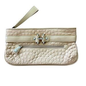 Vera Bradley Quilted Bistro Khaki Tan Silver Clutch Wristlet Handbag Purse New
